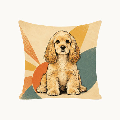 Custom vintage comic pet portrait pillow cover featuring a dog transformed from a photo into personalized minimalist line artwork