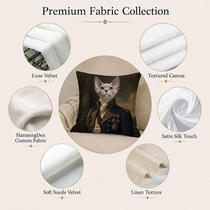 Made-to-order pet portrait pillow cover with Luxe Velvet, Textured Canvas, Satin Silk Touch, Soft Suede Velvet and Linen Texture options