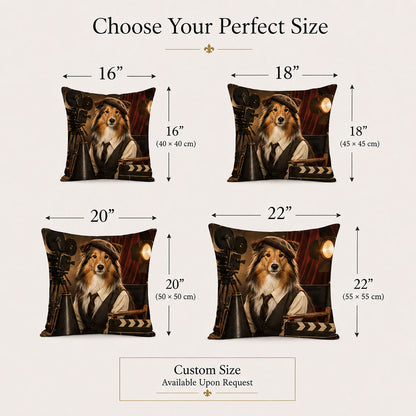 Made-to-order pet portrait pillow covers in 16, 18, 20 and 22 inch sizes, with bespoke custom sizing available upon request.