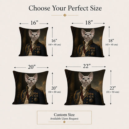 Customized Victorian pet portrait pillow covers in 16, 18, 20 and 22 inch sizes with bespoke sizing available upon request