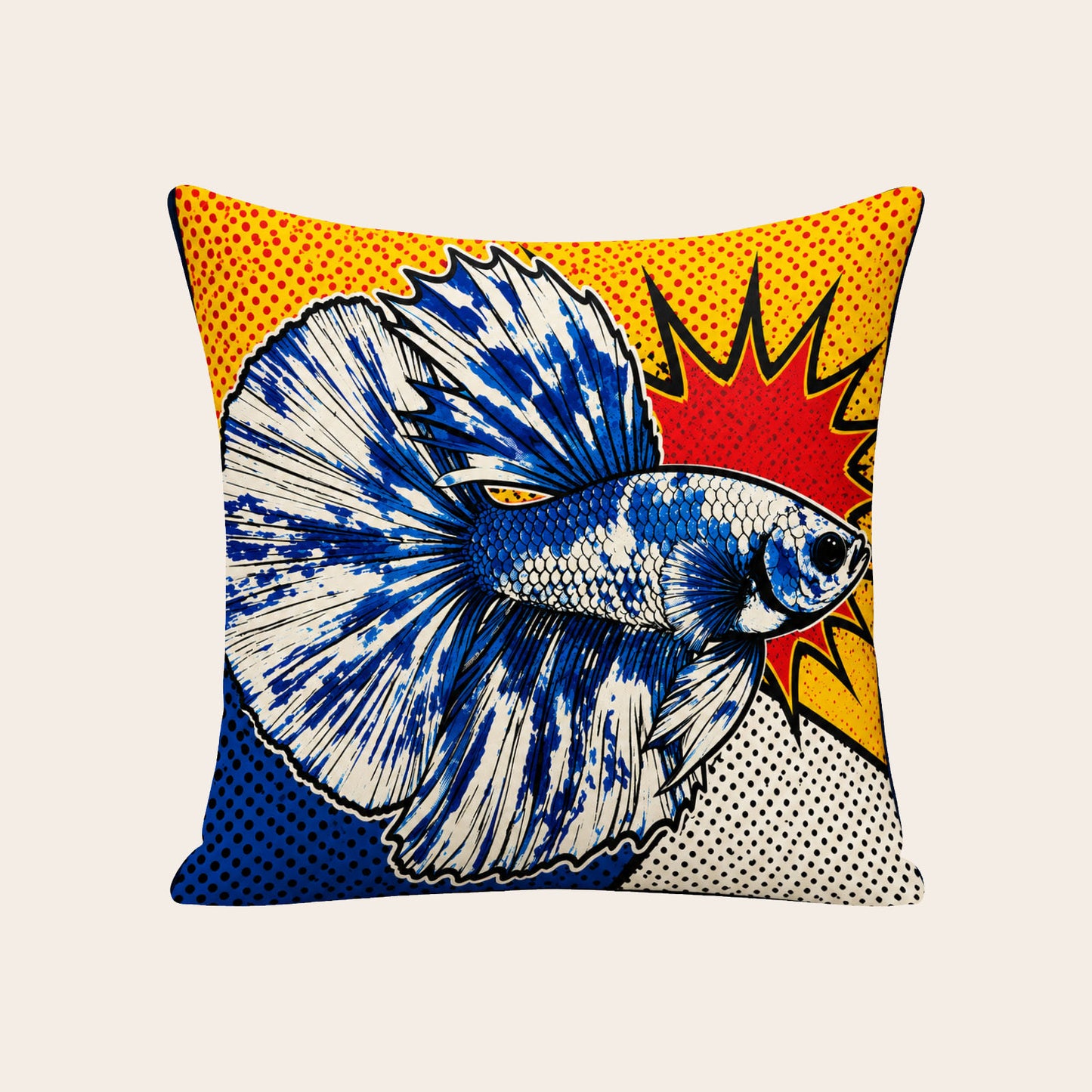Custom Betta Fish Pop Art Pillow Cover personalized decorative throw pillow for fish lovers colorful home decor by HarmengDen®