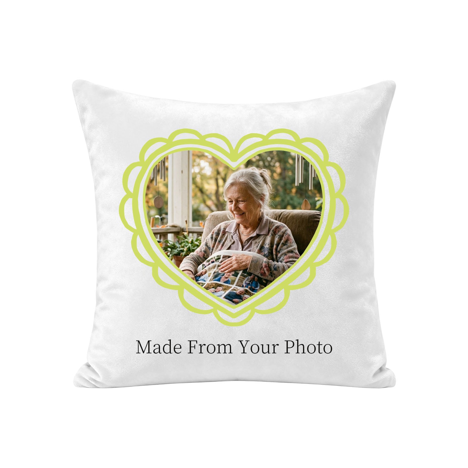Custom memorial photo pillow cover personalized with a treasured picture and heart frame, made-to-order remembrance keepsake, insert not included