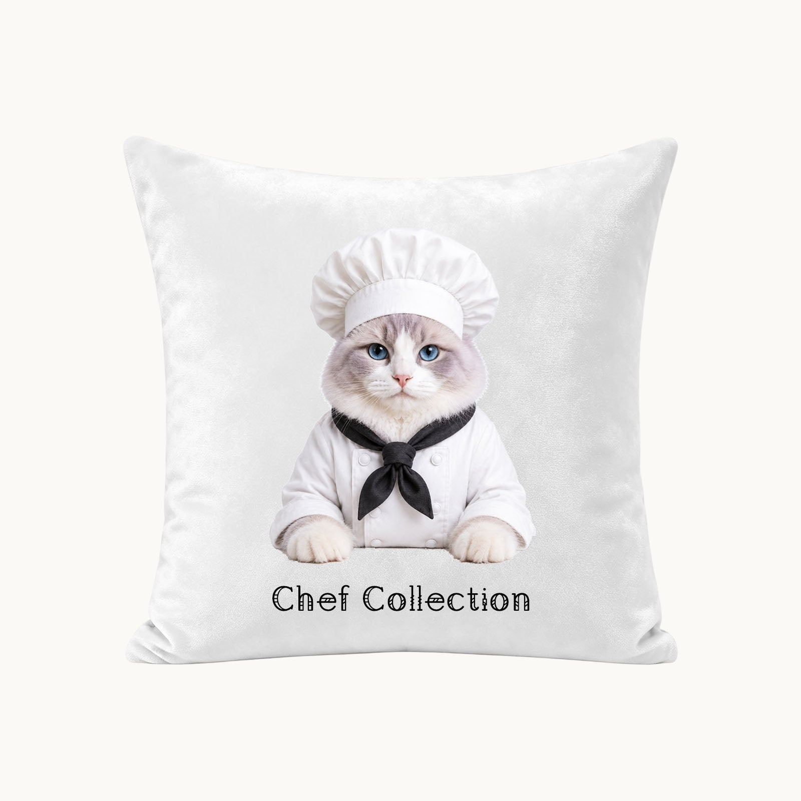 Custom pet portrait pillow cover featuring a cat transformed into a chef style artwork, personalized photo pillow cover gift by HarmengDen