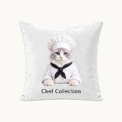 Custom pet portrait pillow cover featuring a cat transformed into a chef style artwork, personalized photo pillow cover gift by HarmengDen