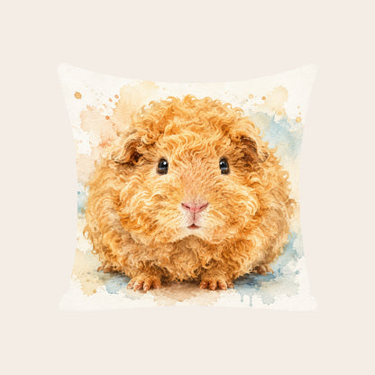 Custom pet portrait pillow cover from photo featuring a personalized watercolor guinea pig artwork design by HarmengDen®
