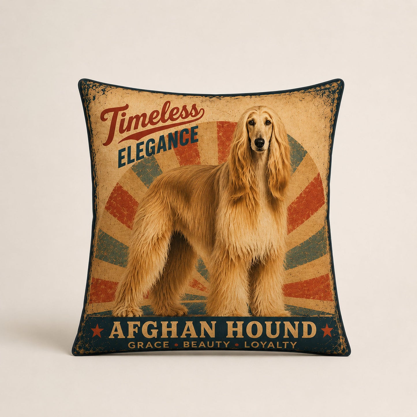 Custom Vintage Poster pet portrait pillow cover from photo personalized Afghan Hound dog pillow gift