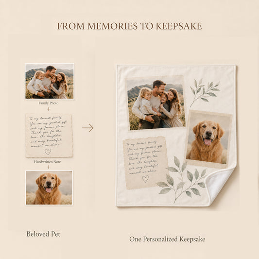 HarmengDen custom family photo collage blanket with photos handwriting pet memories and personalized keepsake design