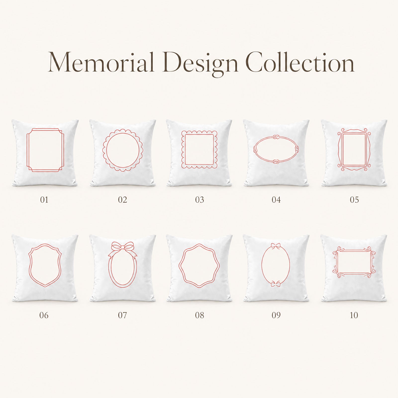 Ten customizable frame layouts for family photos, handwritten notes and personalized keepsake pillow covers