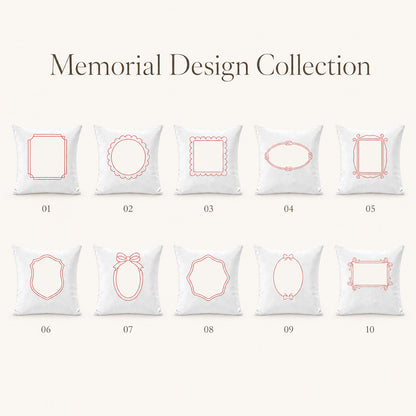 Ten customizable frame layouts for family photos, handwritten notes and personalized keepsake pillow covers