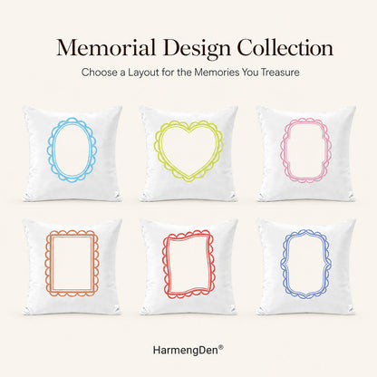 Memorial pillow cover design collection with six customizable photo layouts for a bespoke remembrance gift or family keepsake