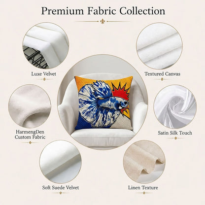 Premium fabric collection for custom pillow covers including velvet canvas satin linen suede and custom sourced fabric