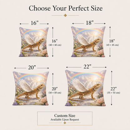 Bearded dragon memorial pillow cover sizes in 16, 18, 20 and 22 inches with custom sizing available