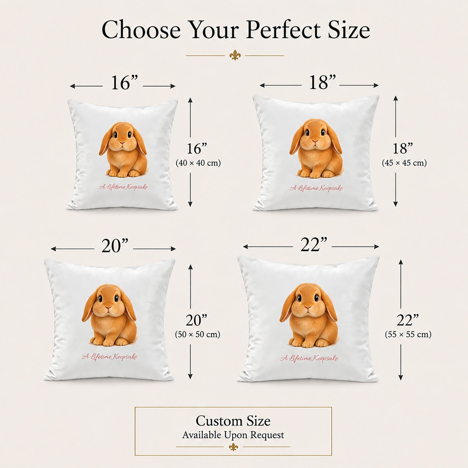 Custom bunny pillow cover available in 16x16, 18x18, 20x20, 22x22 inches with custom size available.