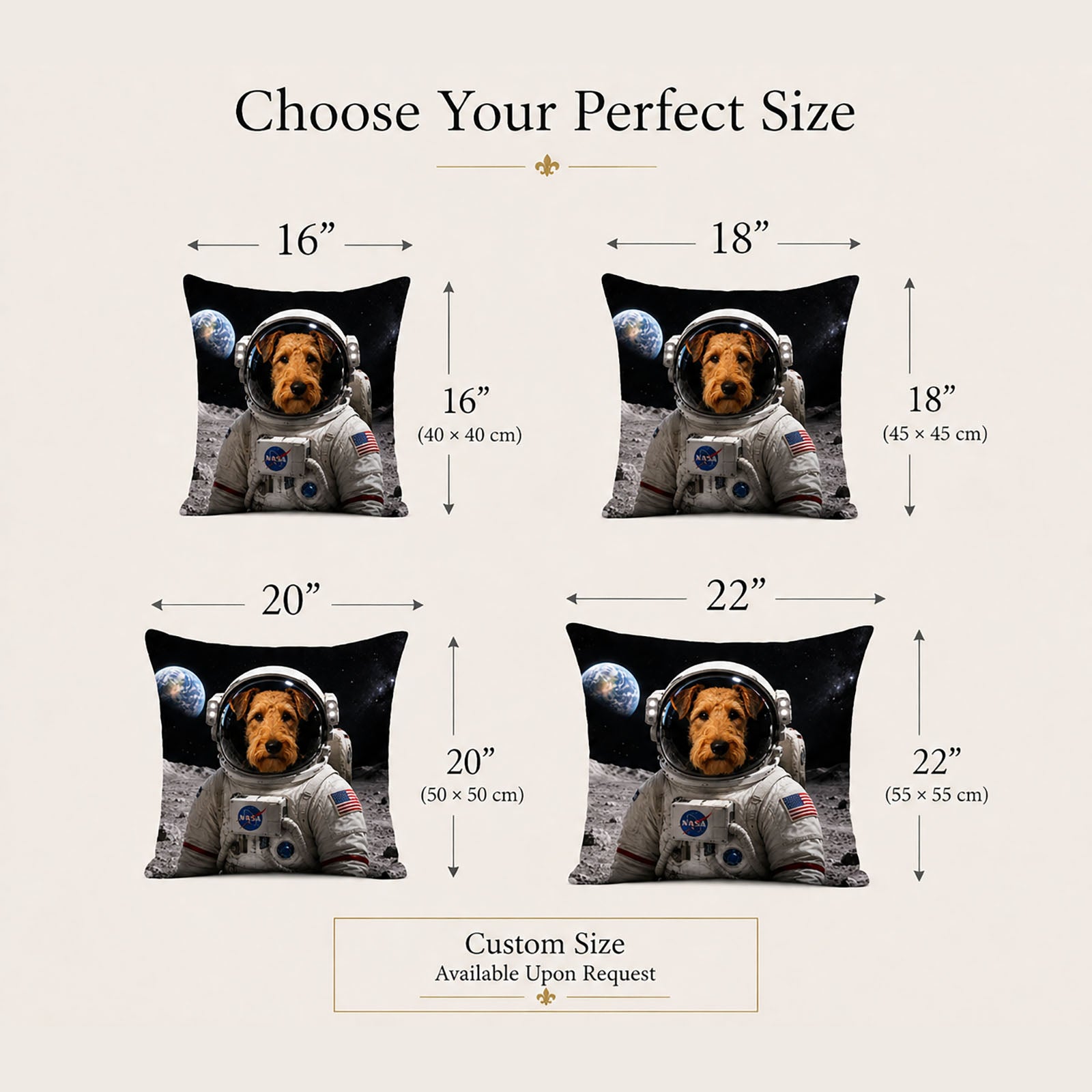 Custom pet pillow artwork process showing photo upload, style selection, professional enhancement, printing and handmade delivery