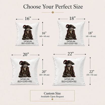 Made-to-order pet portrait pillow covers in 16, 18, 20 and 22 inch sizes with bespoke sizing available