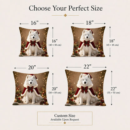 Made-to-order Christmas pet portrait pillow covers in 16, 18, 20 and 22 inch sizes with bespoke sizing available