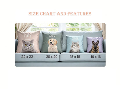 Custom personalized pet portrait throw pillow size guide: 16x16,18x18,20x20,22x22 inch custom cat dog photo decorative couch cushions, assorted neutral premium pillow cover colors for home interior decor