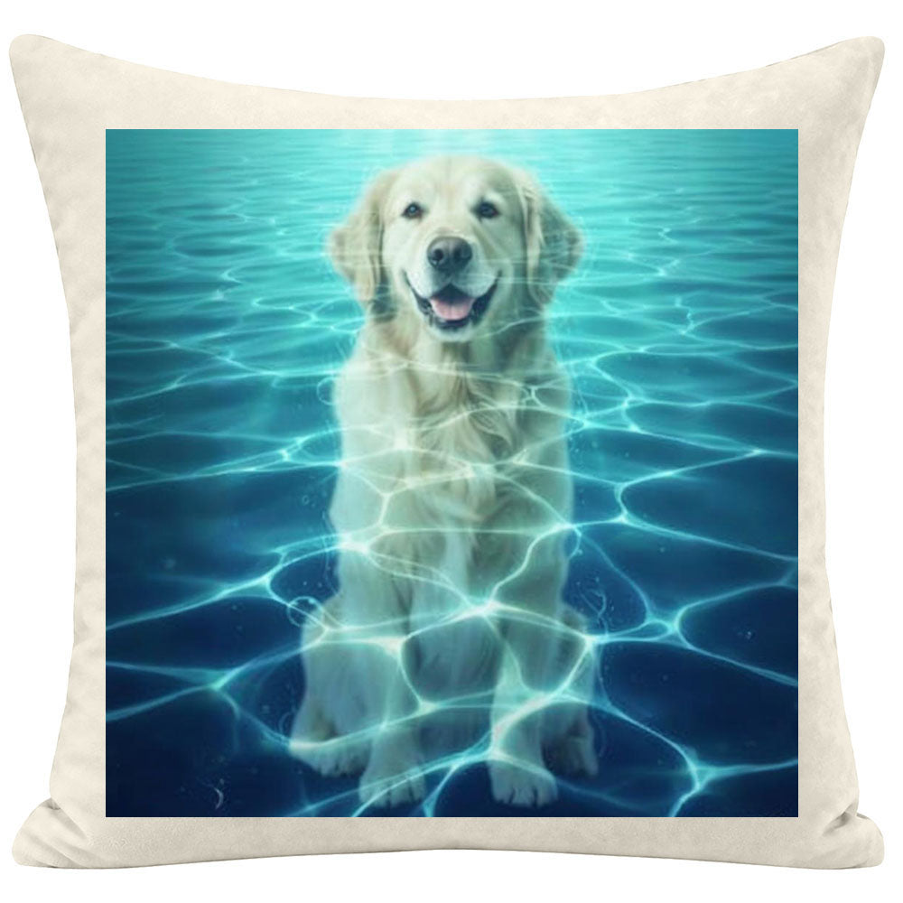 Creative Golden Retriever Pillow with Underwater Light Ripple Effect, Custom Pet Art Cushion for Modern Home Decor