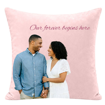 Personalized couple photo pillow with "Two souls, one heart" quote, romantic custom love pillow, premium personalized throw pillow with couple portrait, unique custom gift for anniversary