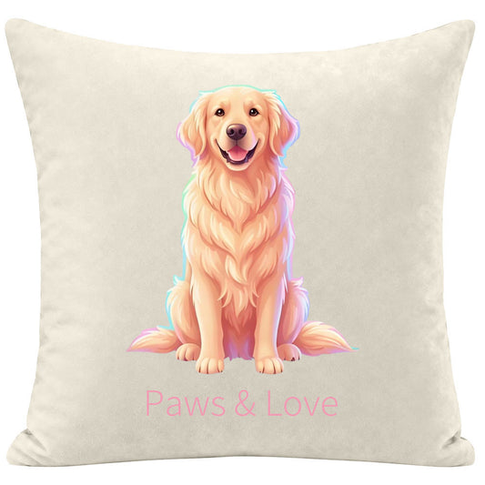 Custom Golden Retriever Pillow, Neon Pastel Style "Paws & Love" Cushion, Personalized Pet Lover Home Decor Gift