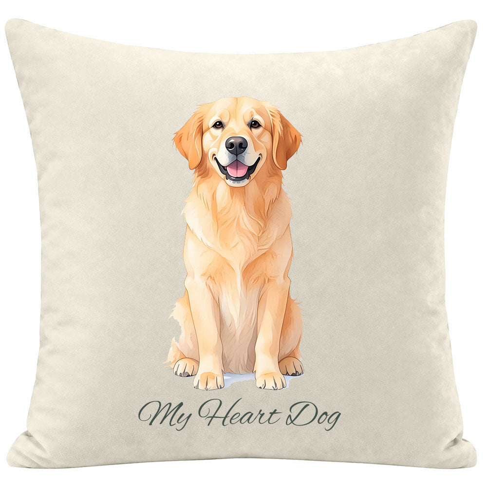 Custom Golden Retriever Pillow, Watercolor Art Style "My Heart Dog" Cushion, Personalized Dog Memorial Gift, Pet Lover Home Decor