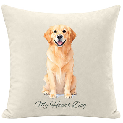 Custom Golden Retriever Pillow, Watercolor Art Style "My Heart Dog" Cushion, Personalized Dog Memorial Gift, Pet Lover Home Decor