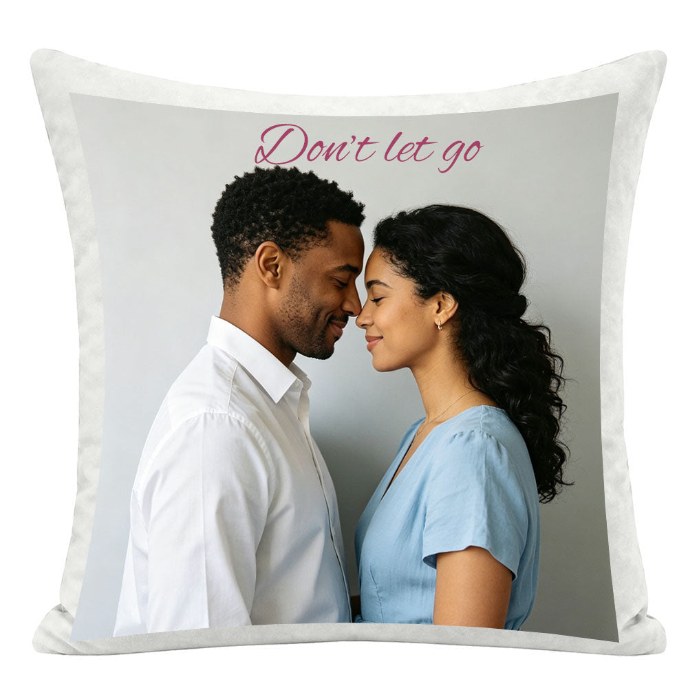 "Don't let go" custom couple pillow cover, framed photo of couple face-to-face studio portrait, personalized keepsake for love, anniversary gift for partners