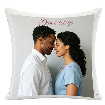 "Don't let go" custom couple pillow cover, framed photo of couple face-to-face studio portrait, personalized keepsake for love, anniversary gift for partners