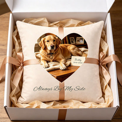 Elegantly packaged custom pet memorial pillow perfect for sympathy gifting