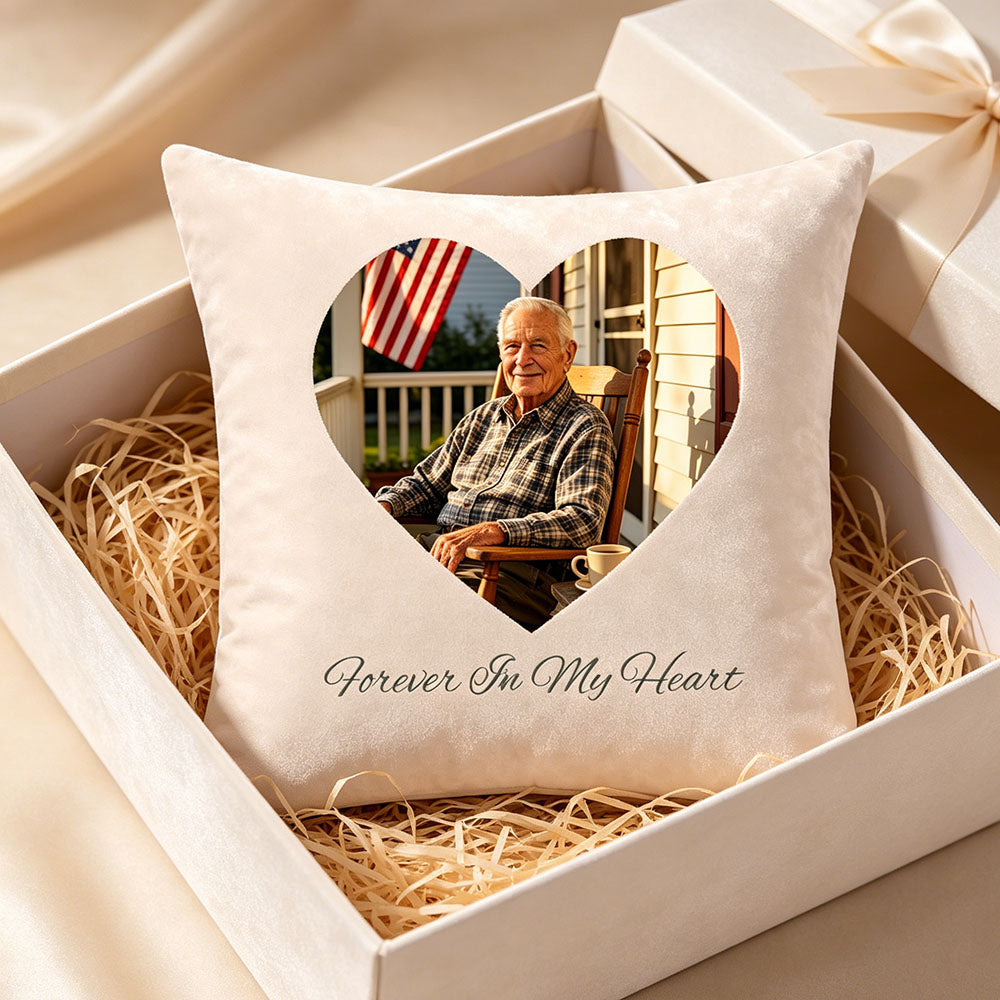 Luxury packaged custom memorial pillow in elegant gift box for sympathy gifting