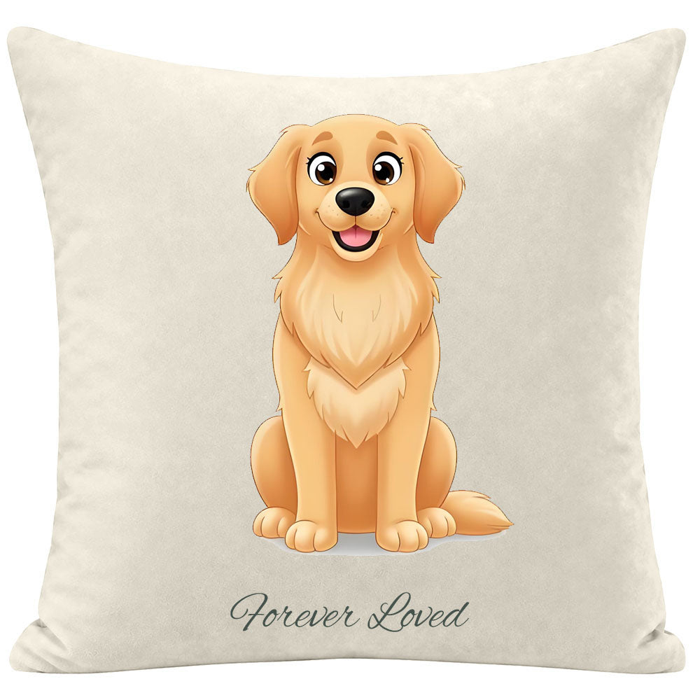 Personalized Golden Retriever Pillow, Cute Cartoon Style "Forever Loved" Cushion, Custom Pet Keepsake for Dog Lovers