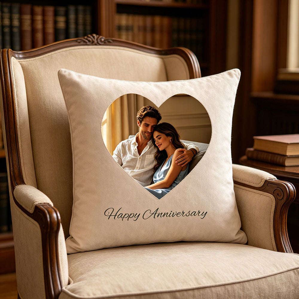Premium personalized memorial pillow cover placed elegantly on a cozy reading chair, perfect for elegant home remembrance decor