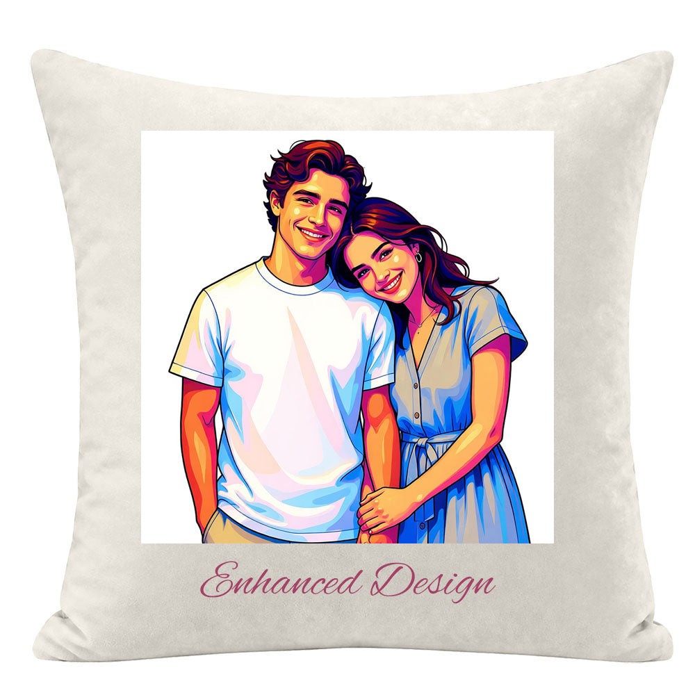 Bold neon pop art style custom couple pillow, vibrant colorful illustration of couple, personalized modern art pillow for couples and home decor