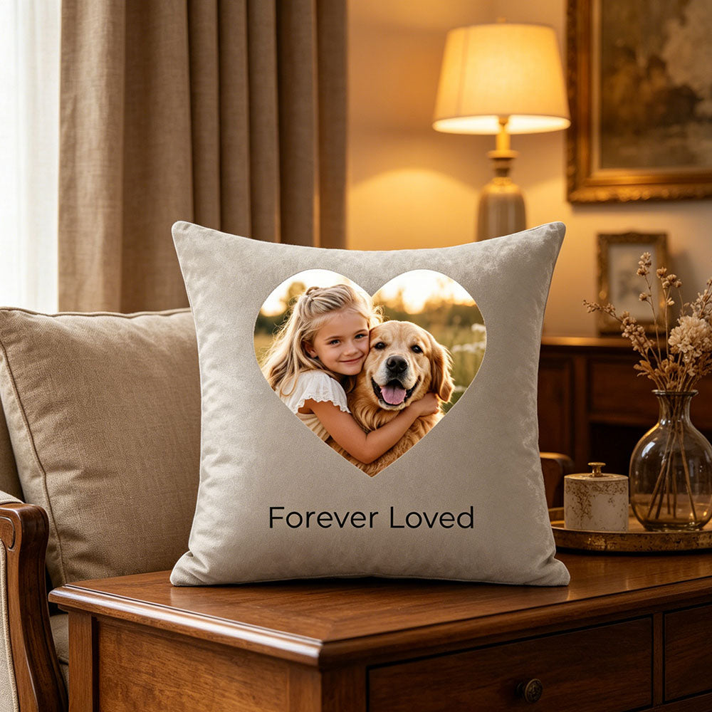 Premium home décor aesthetic with personalized custom photo pillow cover, luxury keepsake gift