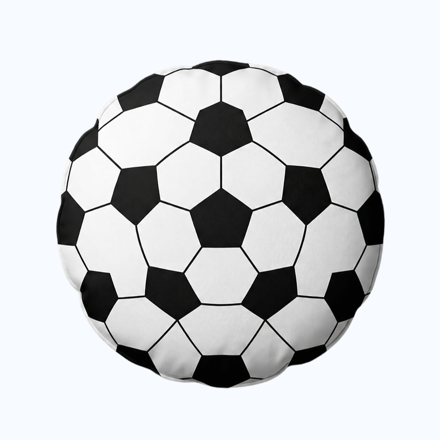 Classic round 3D panel soccer novelty throw pillow with traditional black-and-white football design, customizable cushion for World Cup fan decor, add your personalized name or custom fan photo for unique sports keepsake.