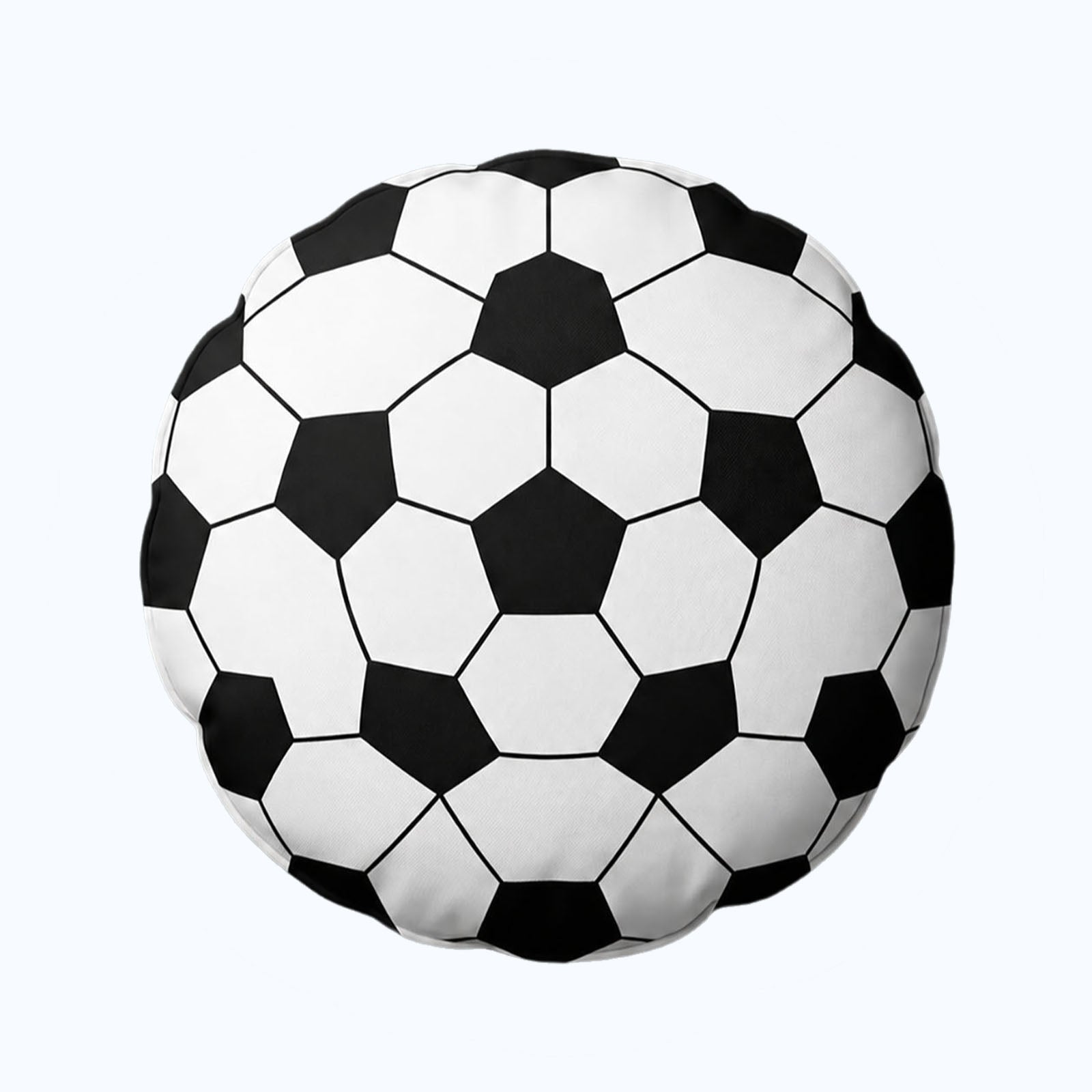 Classic round 3D panel soccer novelty throw pillow with traditional black-and-white football design, customizable cushion for World Cup fan decor, add your personalized name or custom fan photo for unique sports keepsake.