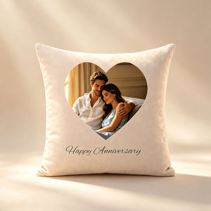 High-end personalized pillow cover under soft emotional lighting, showcasing the premium print quality and velvet texture