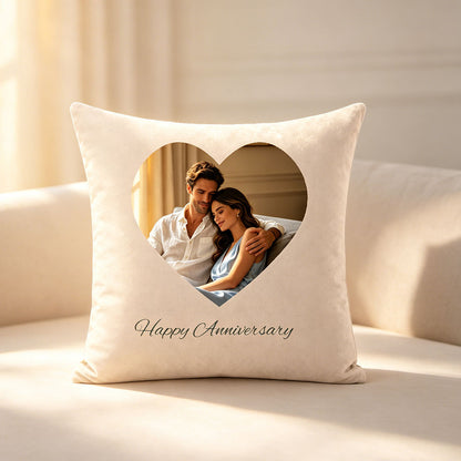 Premium velvet personalized pillow cover under soft emotional lighting, showcasing vibrant print quality and soft-touch comfort
