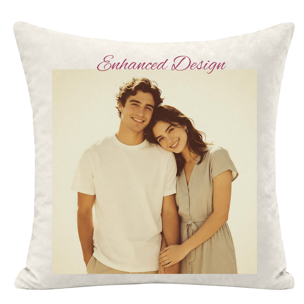 Vintage style custom couple photo pillow, enhanced retro aesthetic, personalized keepsake for couples and special occasions